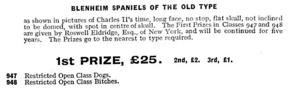 En annons från 1926 som efterfrågar rödvita Cavalier King Charles Spaniels
