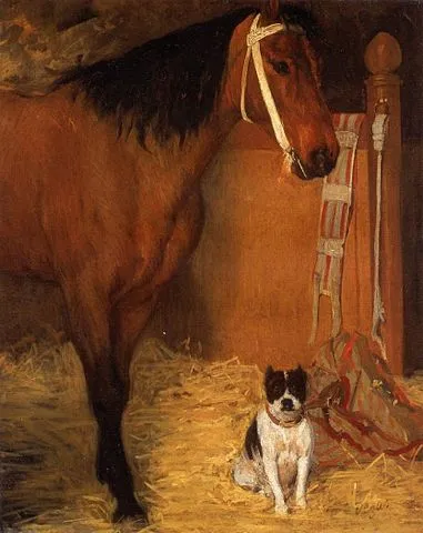 Målning av svartvit fransk bulldogg