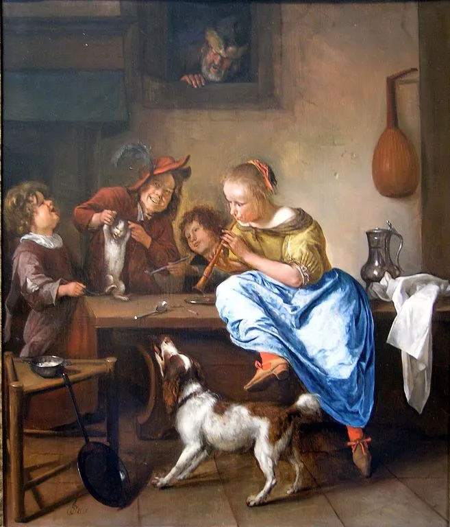 Oljemålning av Jan Steen som visar en Kooikerhondje